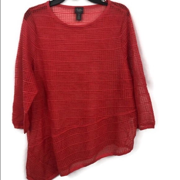 CHICO’S TRAVELERS CORAL ASYMMETRICAL HEM TOP 3 - Picture 1 of 4